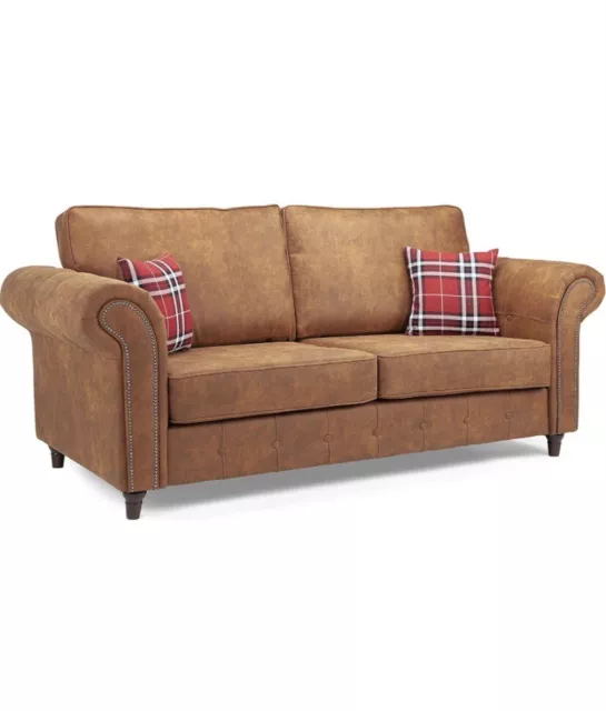 Chesterfield  3 Seater Faux Leather Sofa Brown. 2 Cushions