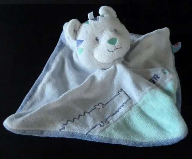 1m. Doudou plat SUCRE D'ORGE TIGRE CHAT crocodile GRRR ! bleu vert blanc - TBE