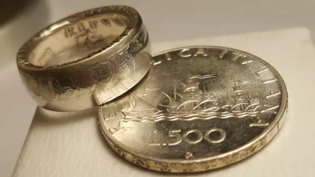 Anello da moneta 500 lire argento, Coin Rings, dollari, sterline e altre monete. 3