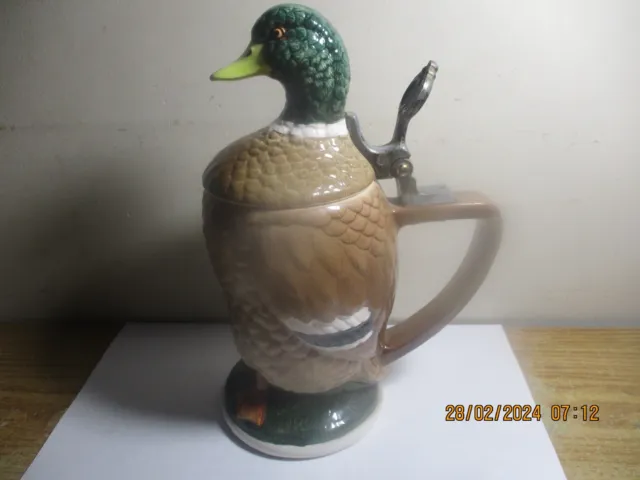 Vintage Hachiya Brothers Japan Mallard Drake Duck Stein Ceramic Figural