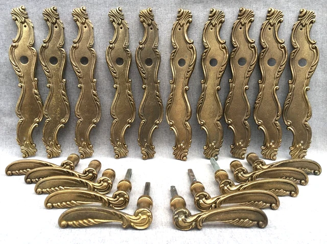 5 antique french door handles knobs sets Mid- 1900's brass Louis XV style castle