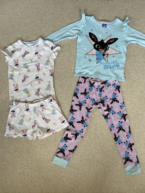 2 Pairs Girls Pyjamas Age 5-6 M&S Princess (Short) & Bing (Long) Pink Blue White
