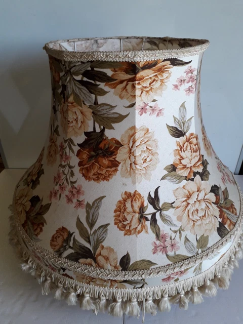 Grand Abat-jour En Lin 45 Cm, Bouquet De Roses Bleues Sur Fond Ivoire, Doublé Galon Fait Main