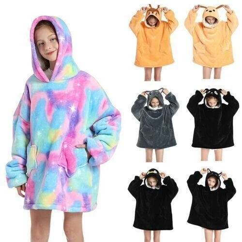 Hot Kids Winter Soft Oodie Comfort Pajamas Blanket Hoodie Hoodie Pullover Xmas