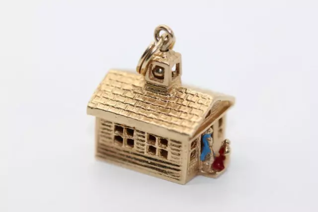 Vintage 14K Gold 3D School Charm With Teacher Moveable Bell