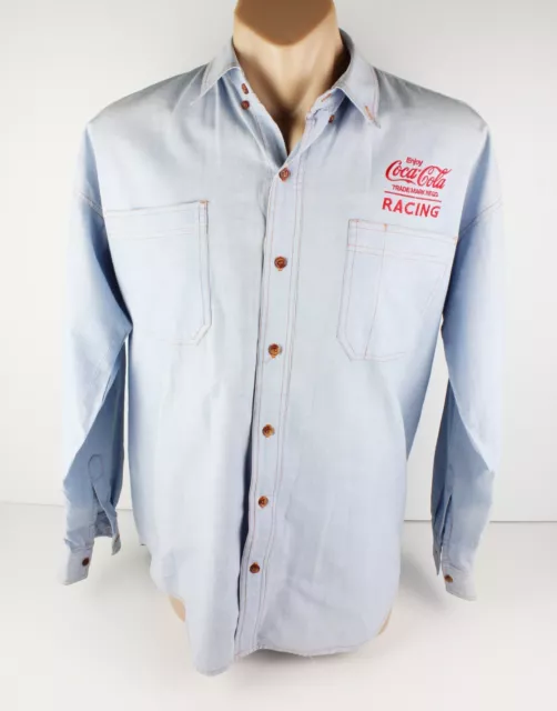 Coca-Cola Motor Racing 1990's Retro Vintage Button Up Long Sleeve Shirt - Size M