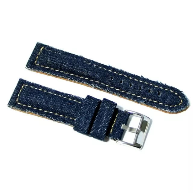 Cinturino per orologio blu tessuto jeans cordura pelle ansa 20mm imbottito 7mm