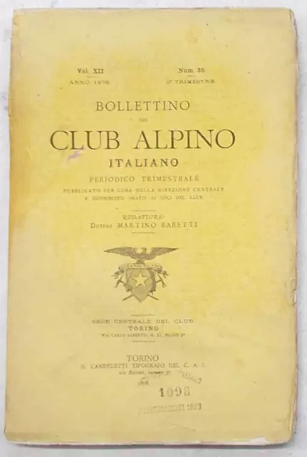 Bollettino del Club Alpino Italiano. N. 35. 3° trimestre 1878.