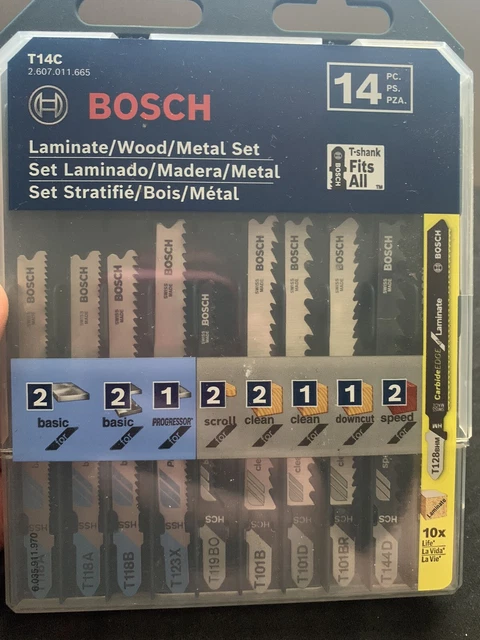 Bosch 14 pc. Laminate/Wood/Metal T-Shank Jig Saw Blade Set T14C