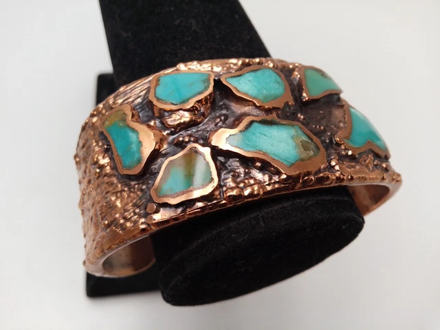 Bracelet Manchette Brutaliste En Bronze - Bijou D'Artiste Années 70 - Occasion Excellent État