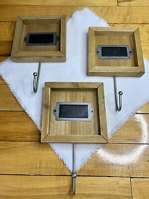 RUSTIC/Primitive Style lot of 3 Wooden Frame Key/Coat Hooks w/ CHALKBOARD Tags