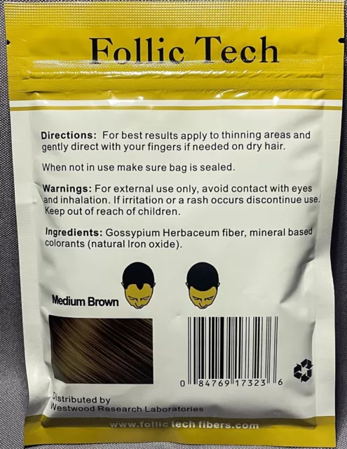 Vegan Hair Building Fibers Refill Medium Brown 50g Follic Tech HIGHEST QUALITY