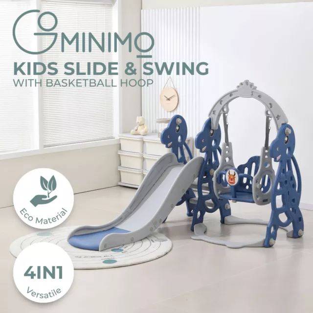 GOMINIMO Kids Slide Swing Set Indoor Playground Basketball Hoop Play Activity