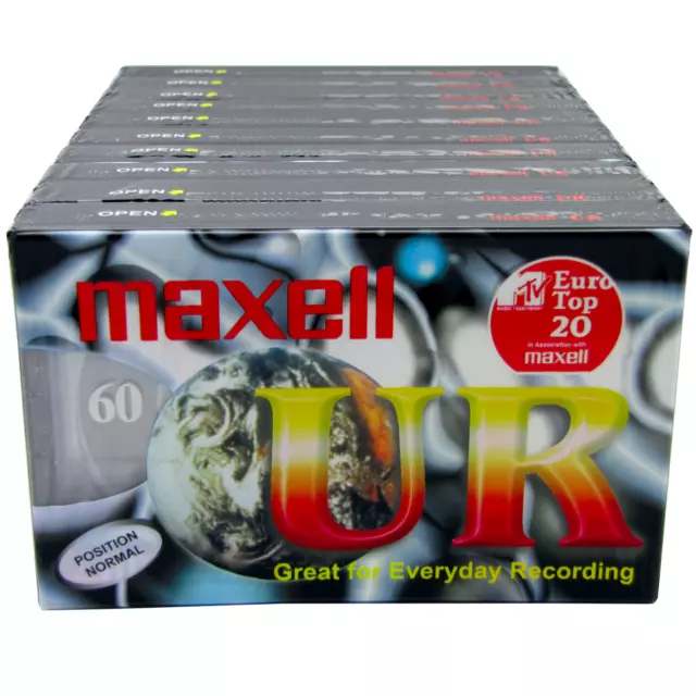 10 X Maxell UR-60 Blank Audio Cassette Tapes - New & Sealed