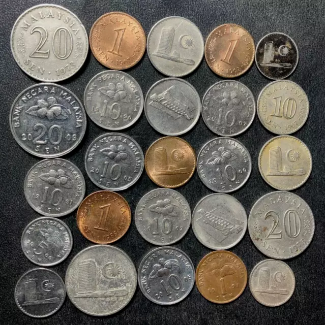 Old MALAYSIA Coin Lot - 1967-PRESENT - 25 Excellent Coins - Lot #M21