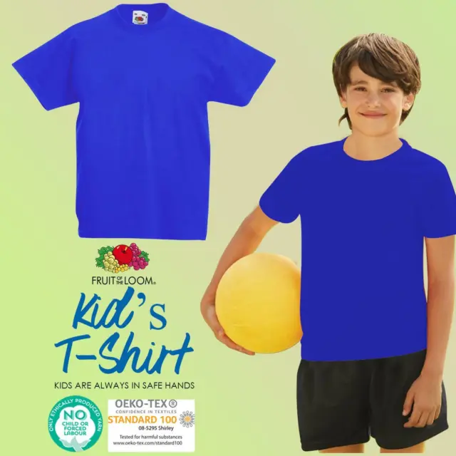 Kids Boys Girls T-Shirt Children School Plain t Tee Fruit of the loom sport PE