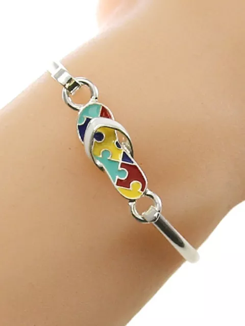 New Autism Flip Flop Bracelet with Puzzle Pattern Bangle