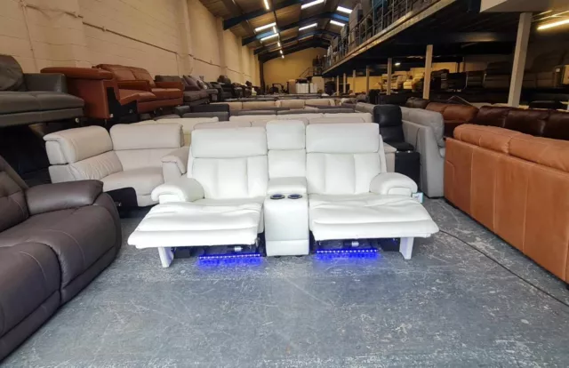 La-z-boy Empire white leather power Recliner Sofa With Head Tilt & Table 2