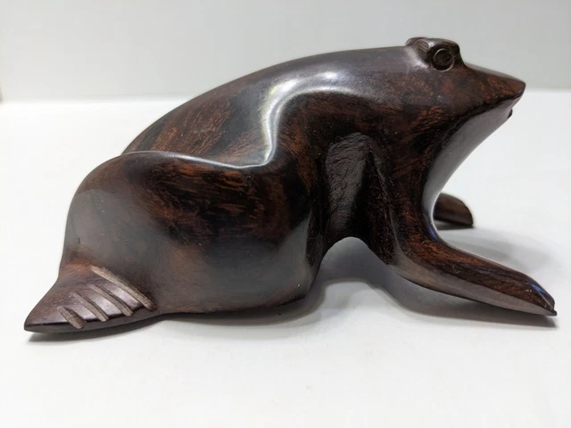 Vintage Wooden Carved Frog Toad 4x2" Rustic Folkart  Unmarked