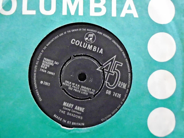 THE SHADOWS " MARY ANNE " Or.UK COLUMBIA EX+ COND.IN Or.SL.