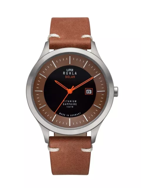 UMR Ruhla Titan Solaruhr 95951 Saphirglas Made in Germany Lederband Braun 42 mm