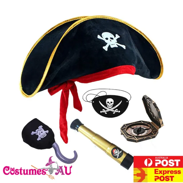 Mens Kids Pirate Of The Caribbean Captain Costume Accessory Set Jack Sparrow