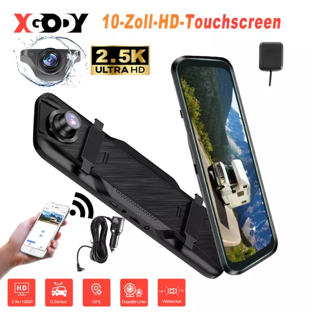 XGODY 10"2.5K Dashcam Rückspiegel Car DVR 2160P Auto Doppellinse Kamera Dashcam
