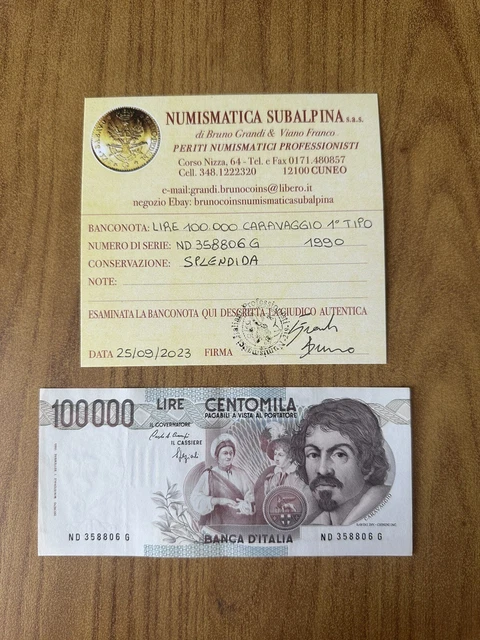 REPUBBLICA LIRE 100000 CARAVAGGIO 1º TIPO D 1990 certificata SPL SUBALPINA