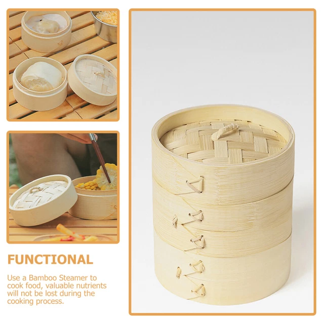 Relaxdays Cuiseur Vapeur Bambou, Panier Asiatique Avec 2 étages, Pour Dim Sum, Riz, Bamboo