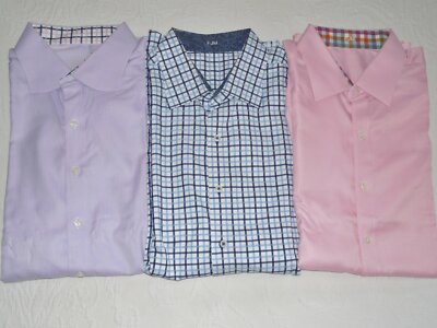 Three J. HILBURN 100% Cotton l/s Dress Shirts Pink Purple and Plaid - MINT - XL