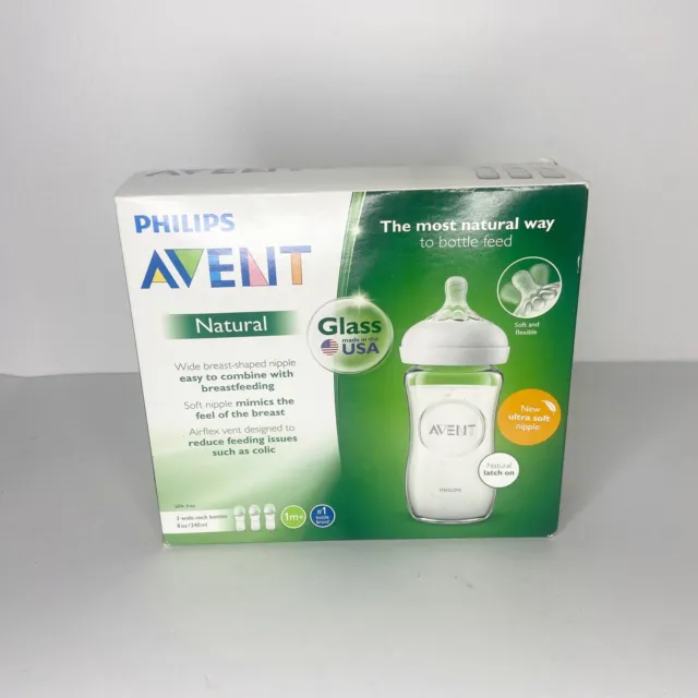 Philips Avent Glass Natural Baby Bottle 8oz 3 Pack New In Box