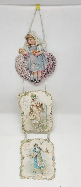 Victorian Hanging 3 Embossed Die cut Card with Lovely Ladies & little girl