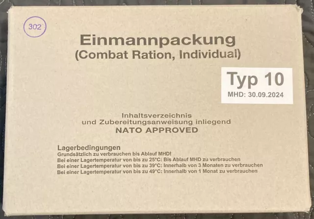 German Army Food Ration #10 EPA Military MRE In US