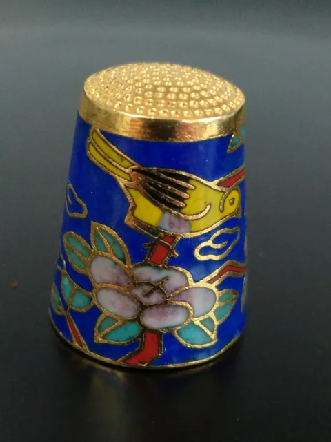 Cloisonne & Enamel Bird & Flower Design Collectable Thimble