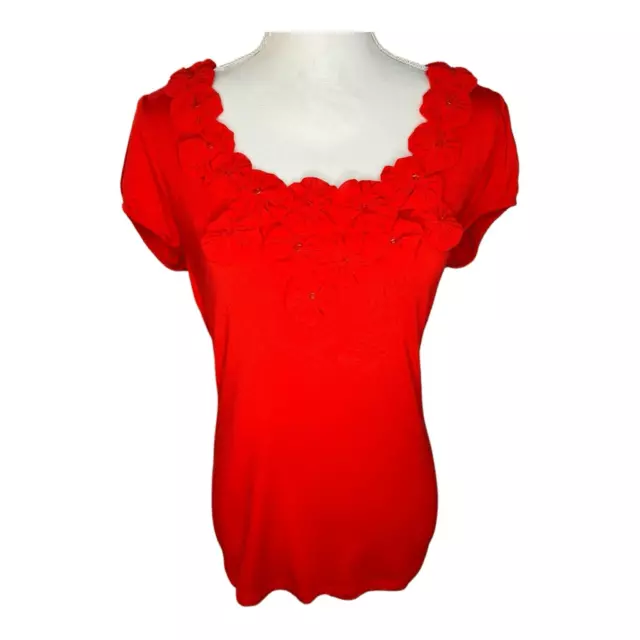 INC International Concepts Women’s Large Red Flower Embellished V-Neck Top