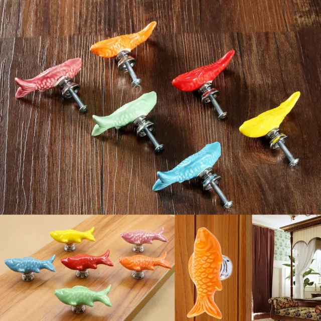 Stylist Retro Ceramic Fish Door Handle Knobs Cupboard Closet Drawer Kitchen Pull