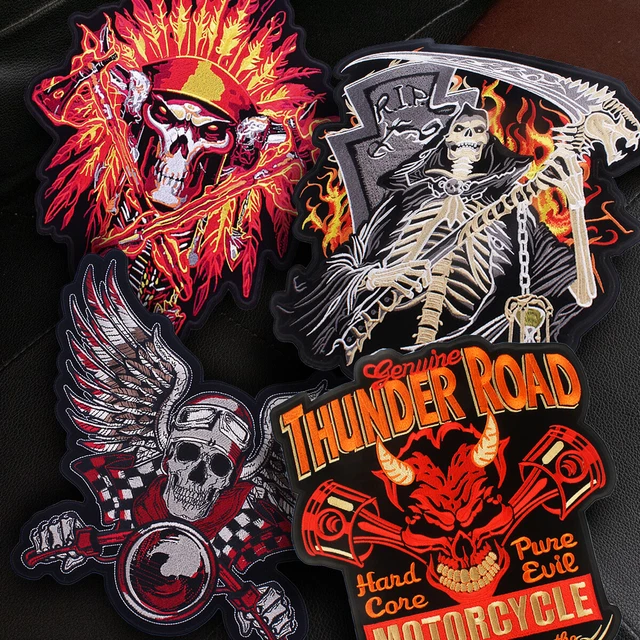 Biker Patch Embroidered Biker Patch Skull Rose Embroidered Badge - Iron On Or Sew On For Jackets & Jeans UK GB Theme Patch - Foto 4