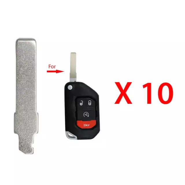 New Remote Flip Uncut Blade Emergency Insert Key Replacement for Jeep (10 Pack)