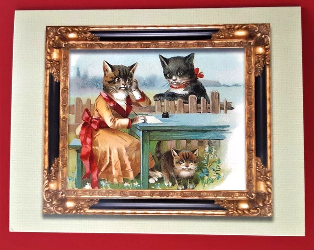 NEW Vntg Style Thank You Note w Envelope  "FRAMED" CAT WRITING  Mfr USA