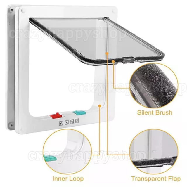 4 way Pet door Locking Small Medium Large Dog Cat Flap Magnetic Door Frame 3