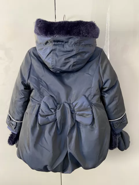 Ted Baker Navy Blue Bow Winter coat with detatchable hood Size Age 2-3 years VGC