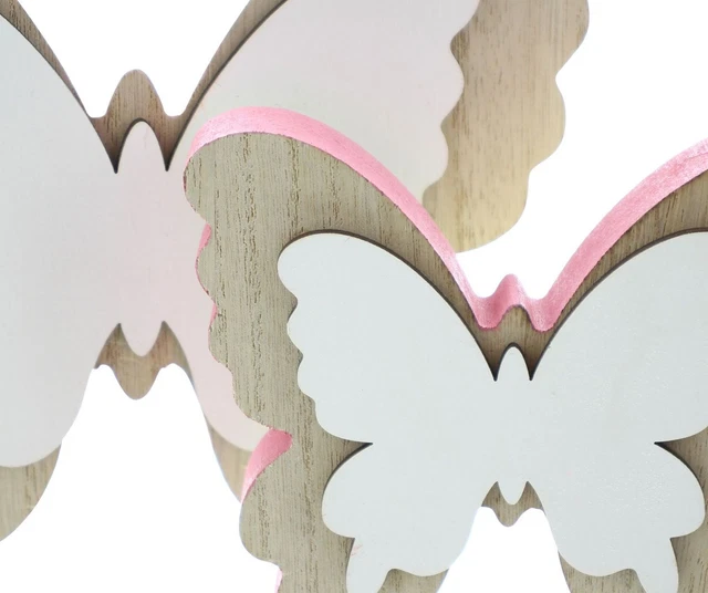 Salvare Set 2x Farfalla " Rosa ", 2er Decorazione IN Legno Natura Bianco, 5