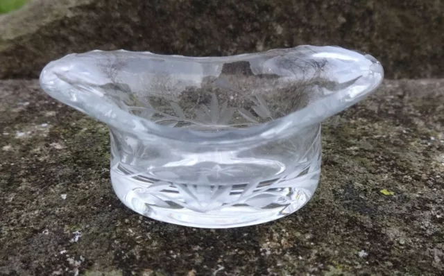 Etched Crystal/Glass Hat-Shaped Open Salt Dip, Cellar, Dish!