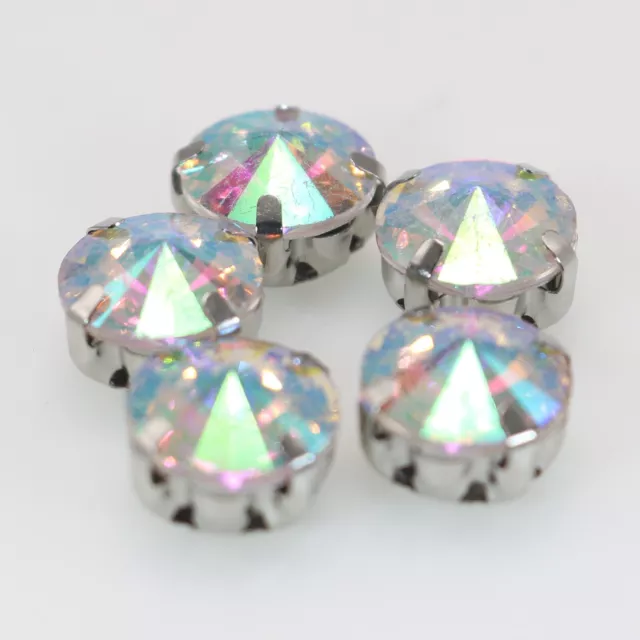 50 Clear AB Crystal Round Rivoli Sewing Rhinestones Gems Rose Montees Beads 8mm 2