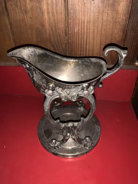 VTG  Silver Plated Tilting Gravy Sauce Boat with Candle Warmer