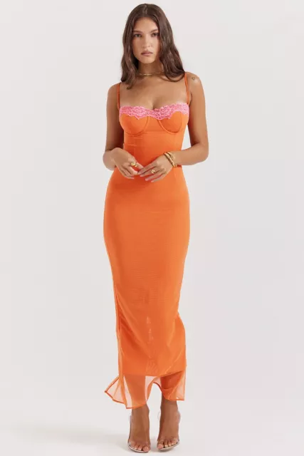 HOUSE OF CB 'Aiza' Flame Orange Maxi Dress  S 8 / 10   1434