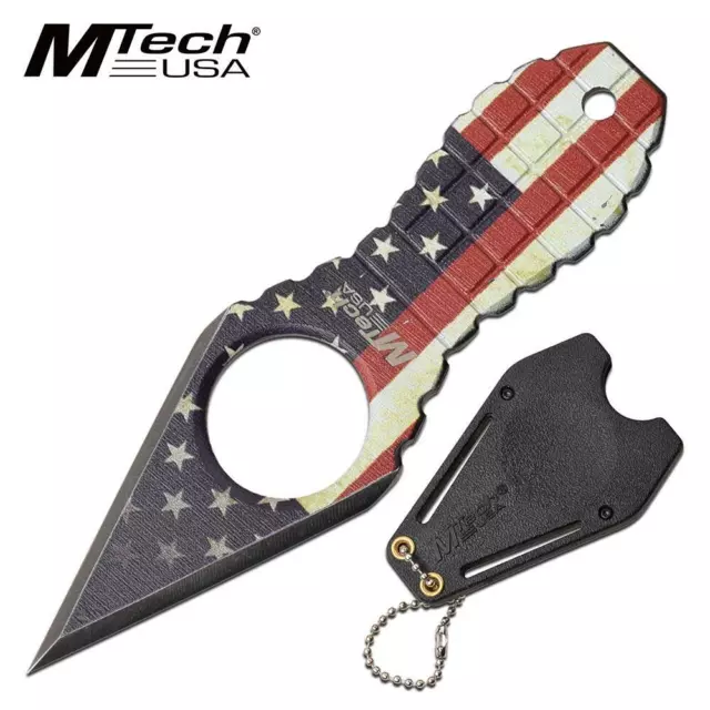 Neck Knife | Mtech Mini 1.35" Blade American Flag USA Grenade Dagger Full Tang