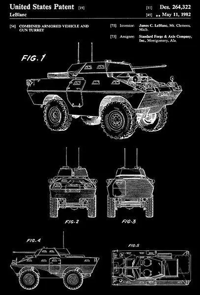 1982 - Combined Armored Vehicle and Gun Turret - J. C. LeBlanc Patent Art Magnet