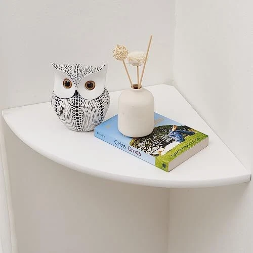 CORNER SHELF, WHITE Solid Oak Wood Floating Corner Shelf Wall Mount
