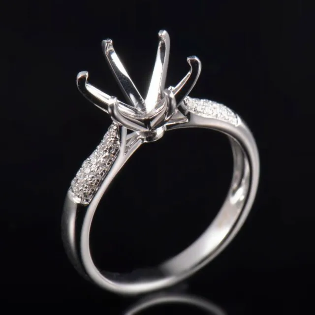 Natural Diamond Semi Mount Prong Ring Settings Round 10MM Solid 14K White Gold